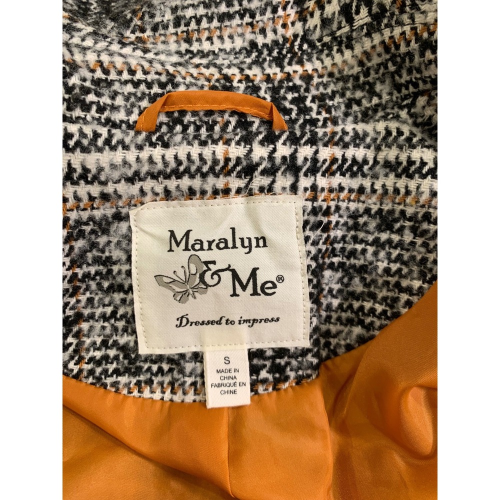 VNTG Maralyn & Me Plaid Pea Coat Dark Academia Tweed Jacket Brown Grey S - Picture 4 of 9